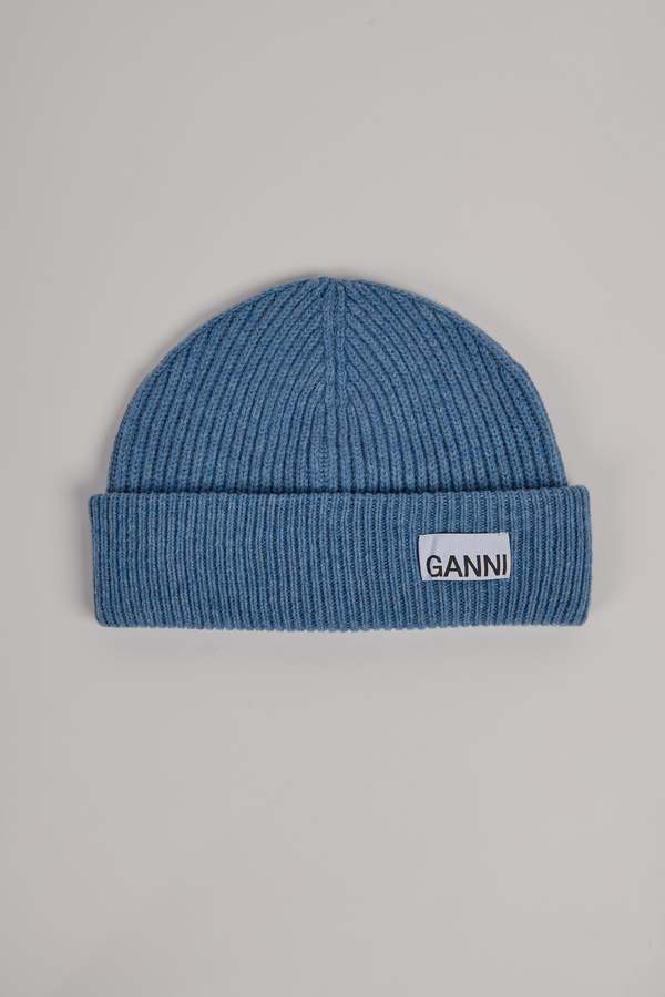Ganni Light Structured Rib Knit Beanie - Dusty Blue | Garmentory display picture 2