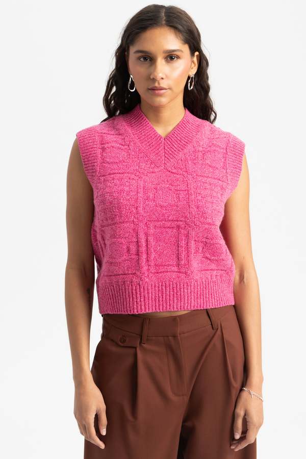 Thinking MU Mica Knitted Vest - Pink Links