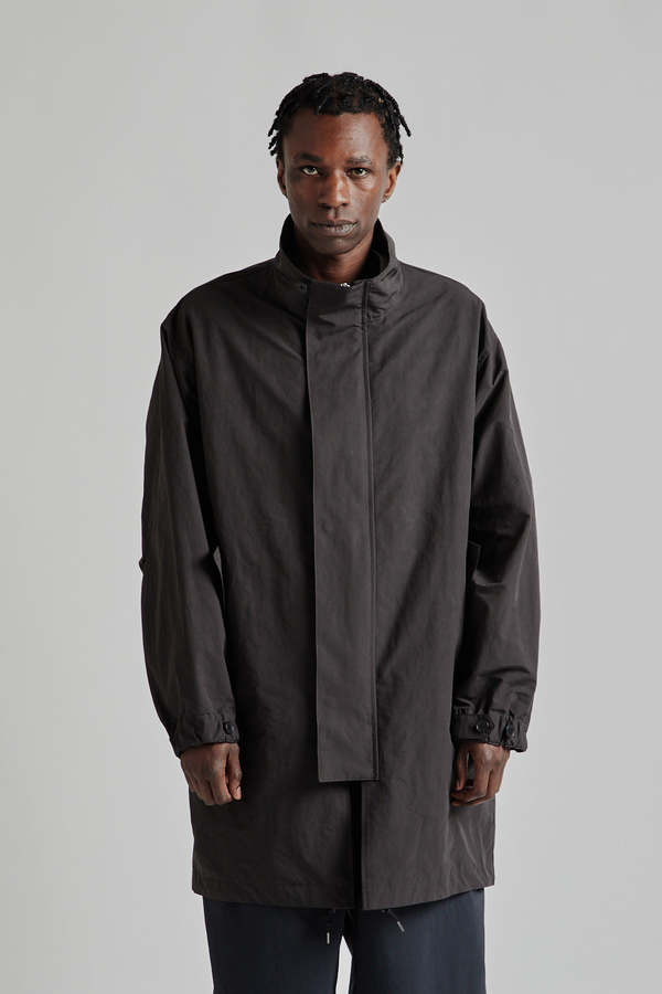 Still By Hand Stand Collar Coat - Ink Black | Garmentory