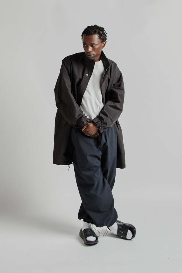 Still By Hand Stand Collar Coat - Ink Black | Garmentory