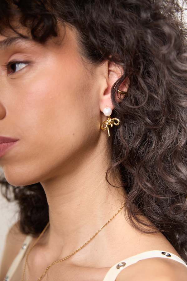 Completedworks Pearl Bow Earrings - 18ct Gold Plated Completedworks Pearl Bow Earrings - 18ct Gold Plated