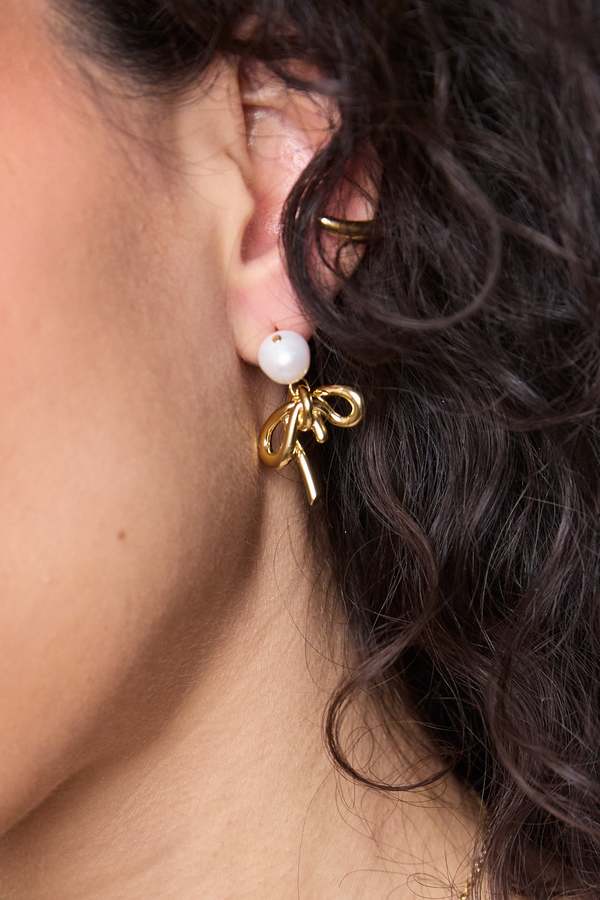 Completedworks Pearl Bow Earrings - 18ct Gold Plated Completedworks Pearl Bow Earrings - 18ct Gold Plated