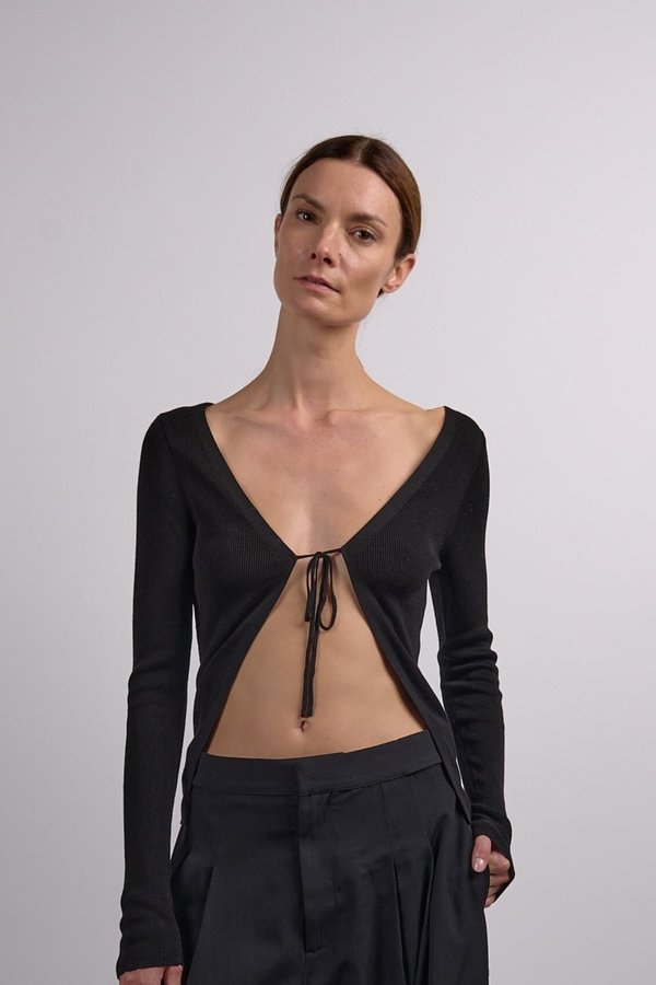St. Agni Rouleau Tie Reversible Knit Top - Black