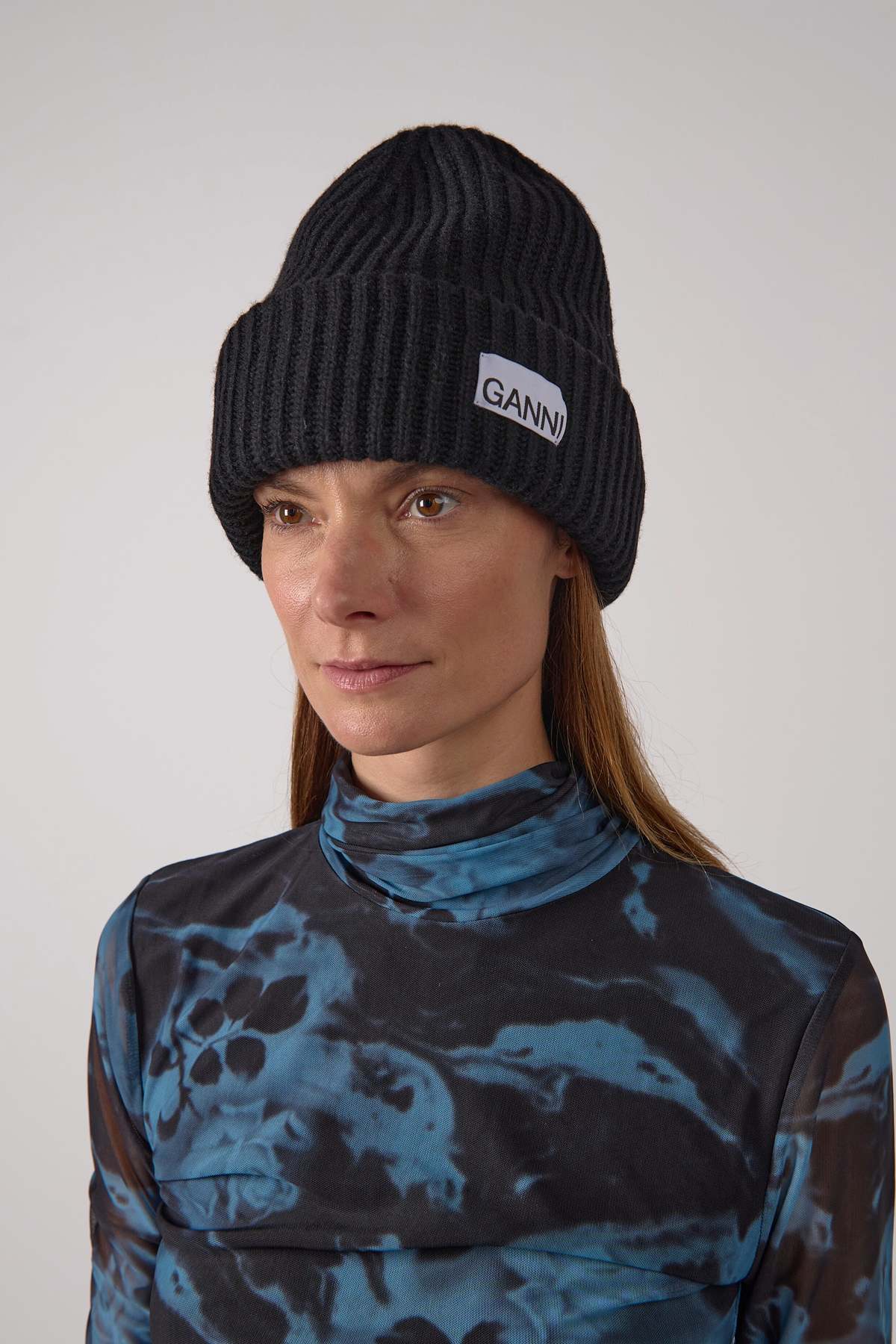 Ganni Structured Rib Beanie - Black | Garmentory