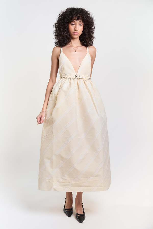 Ganni Taffeta Strap Dress - Egret