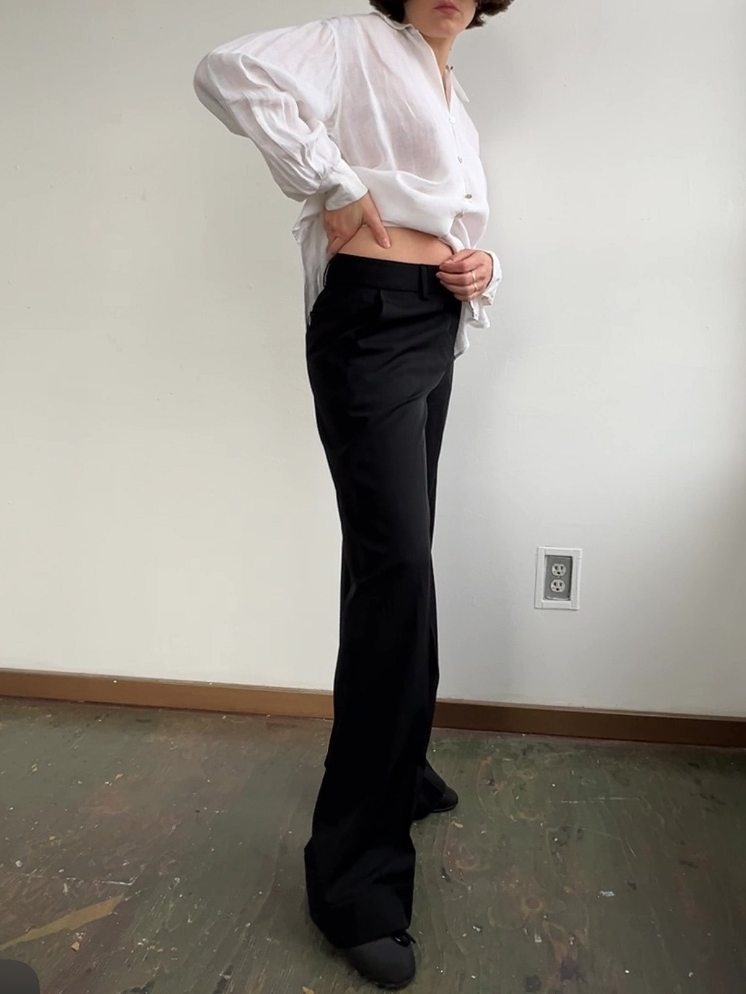 Retro Black Grid Cuffed Button Down - S (Stretch) ^^^