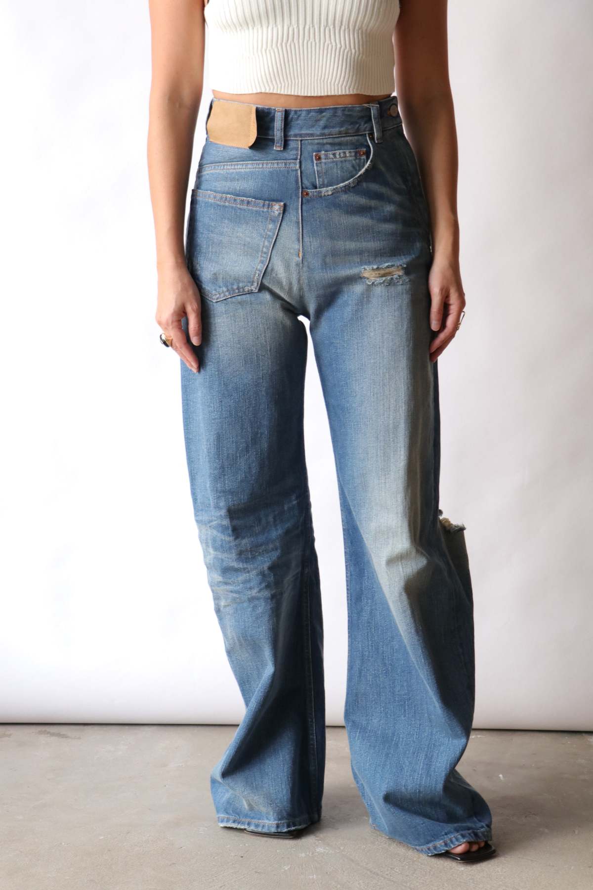 MM6 Maison Margiela Twist Wide Leg Jeans - Blue | Garmentory 