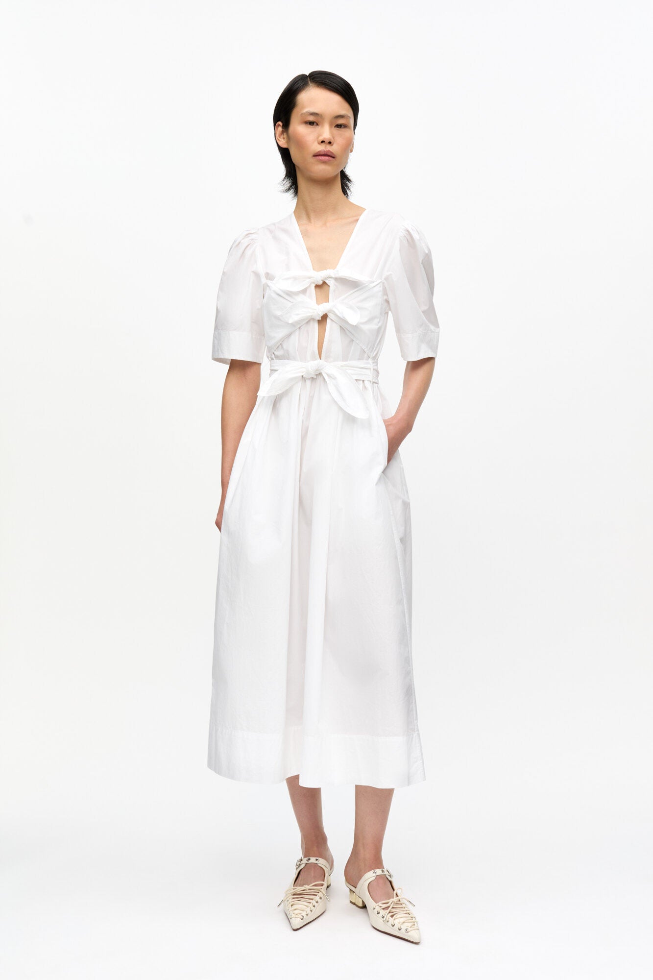 Ganni Washed Stretch Cotton Tie Strap Midi Dress - Bright