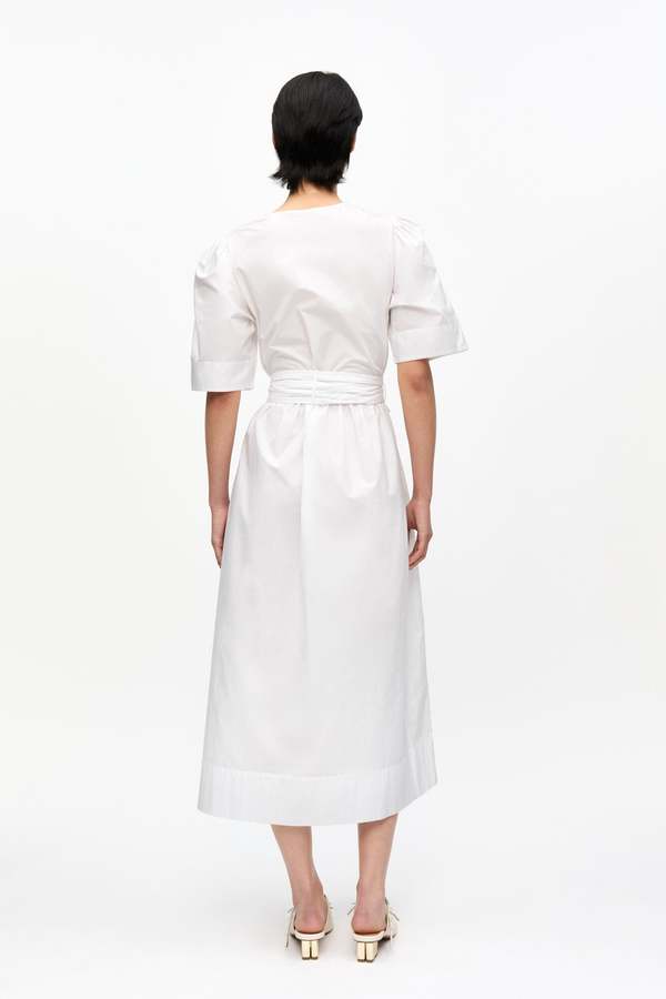 ganni washed stretch cotton tie strap midi dress GANNI Washed Stretch Cotton Tie Strap Midi Dress Hyer Trondheim/Hyer Solsiden