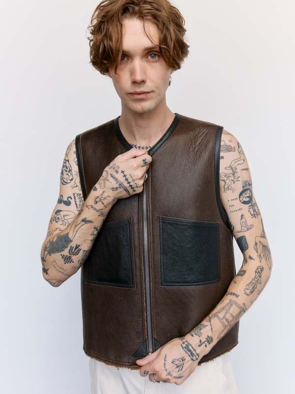 Our Legacy Reversible Shearling Vest - Rustic Grain Brown