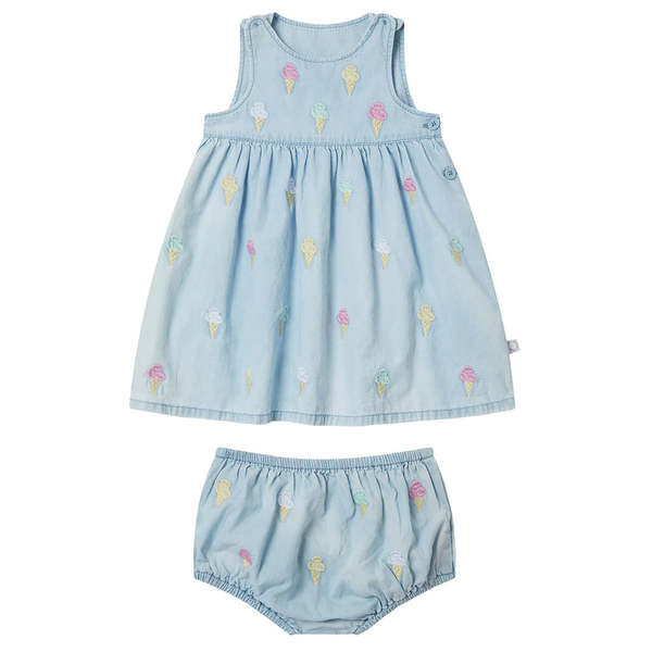 STELLA MCCARTNEY Baby Chambray Dress With Ice Cream Embroidery - Blue |  Garmentory