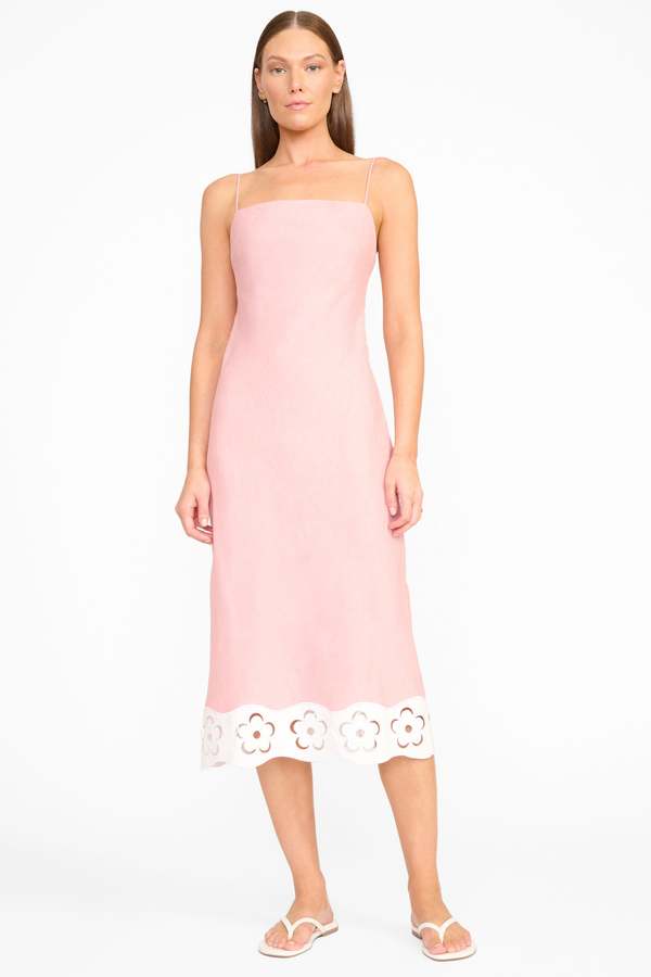 Staud Palo Linen Dress - Faded Blush/White | Garmentory