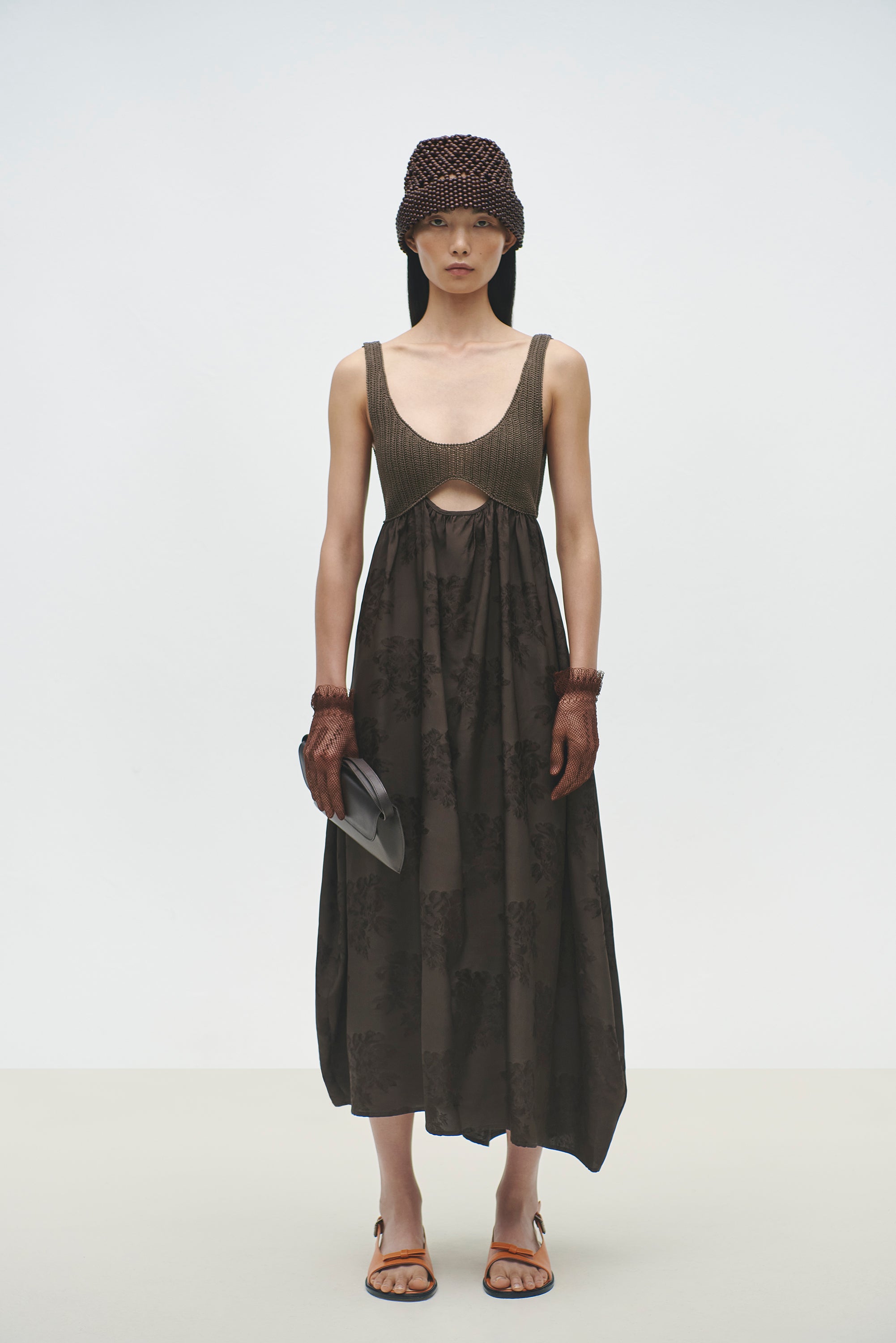 cordera brown dress Handmade Crochet - Dark featuring a V