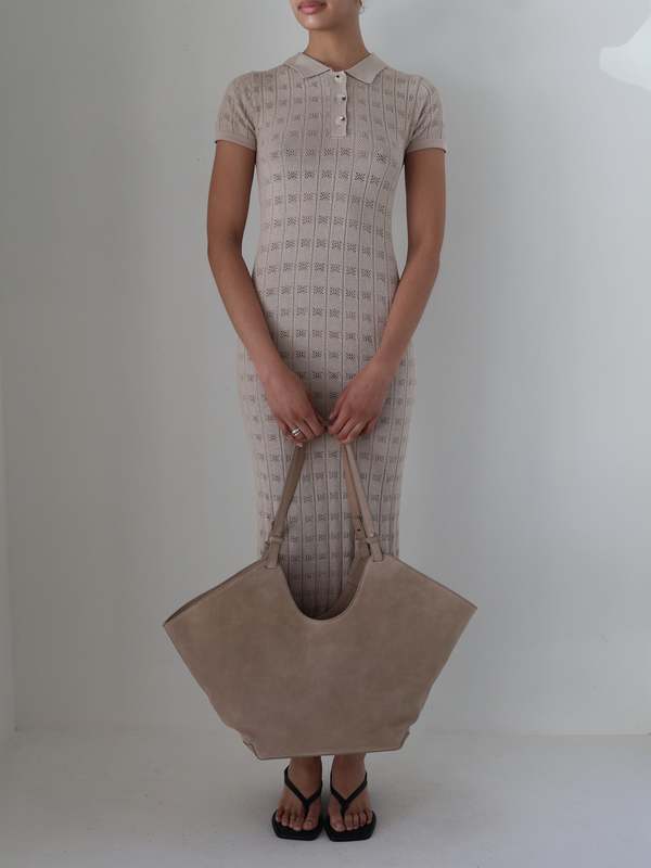 Loucia Elodie Pointelle Knit Midi Dress - Beige | Garmentory Loucia Elodie Pointelle Knit Midi Dress - Beige | Garmentory