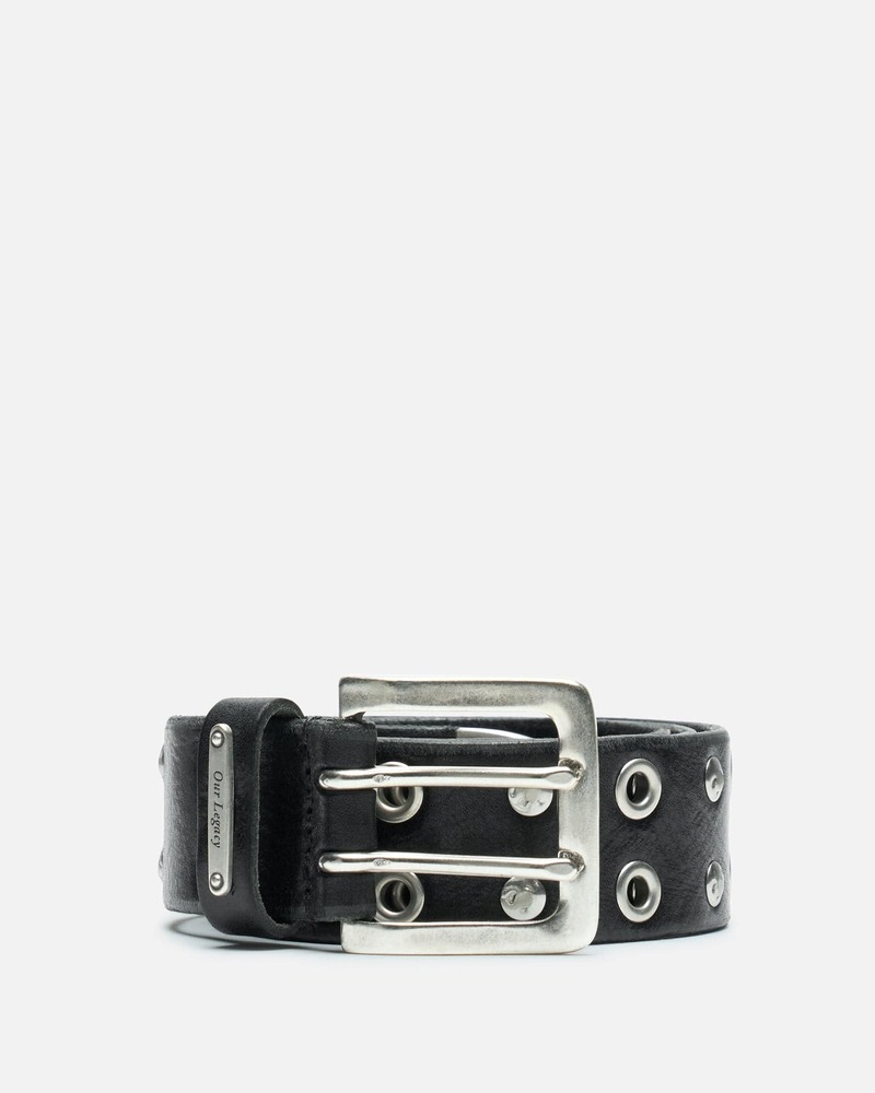 Our Legacy Studded Double Tongue Belt - Flecking Black Leather