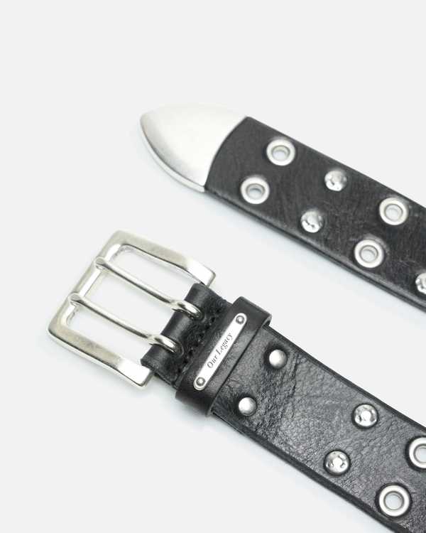 Our Legacy Studded Double Tongue Belt - Flecking Black Leather