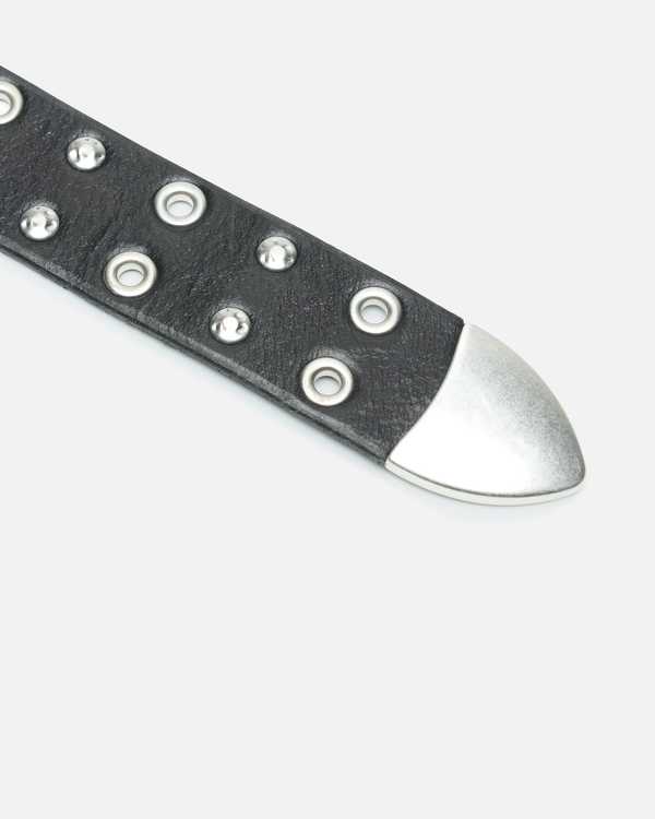 Our Legacy Studded Double Tongue Belt - Flecking Black Leather