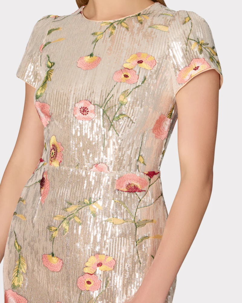Milly Tahlia Floral Sequins Embroidery Dress - Silver Multi | Garmentory