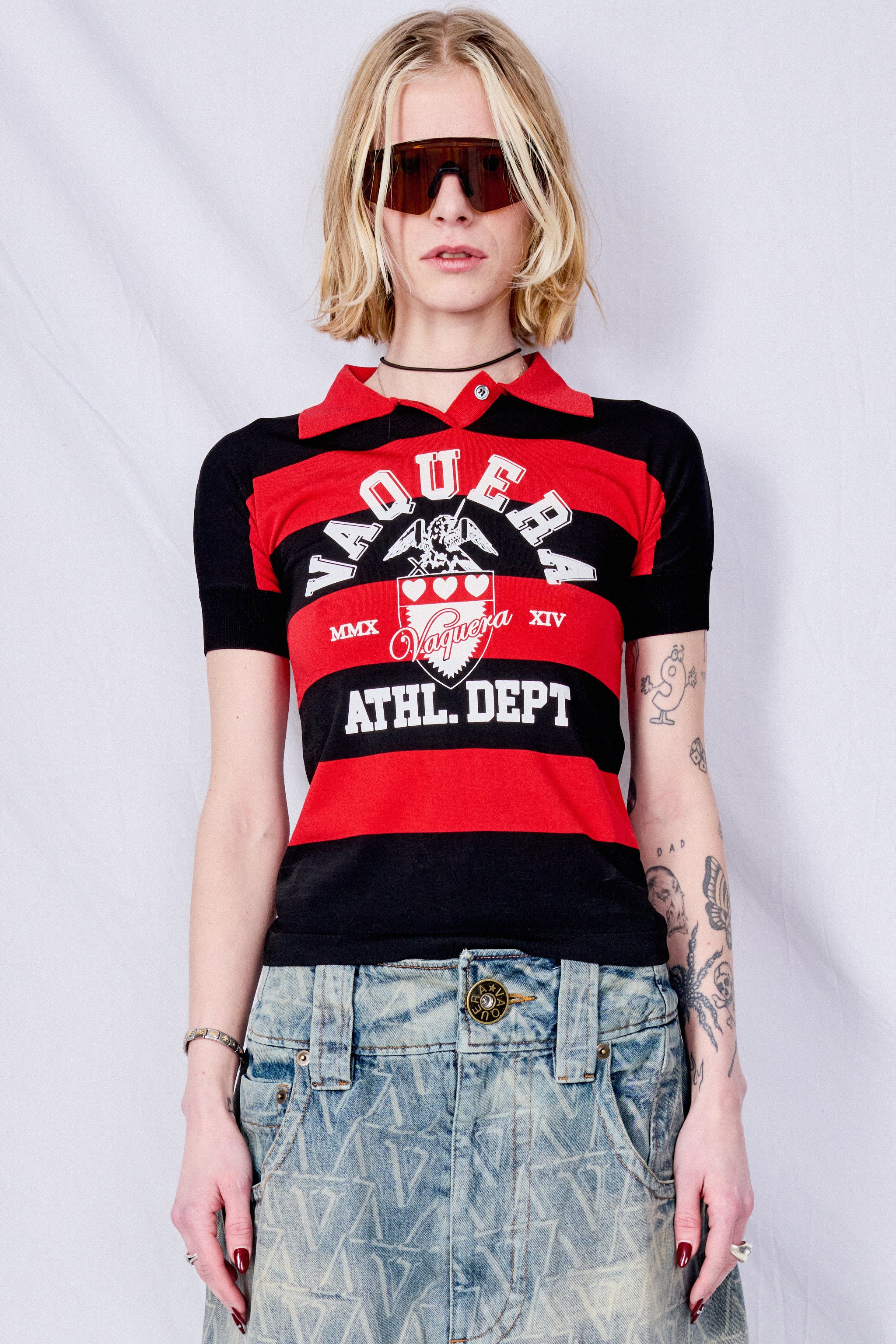 Vaquera Black/Red Striped Polo Knit | Garmentory