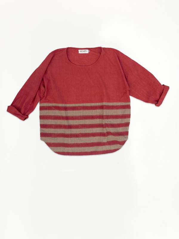 PO-EM Everyday Long Sleeved Top - Ruby Red Stripe