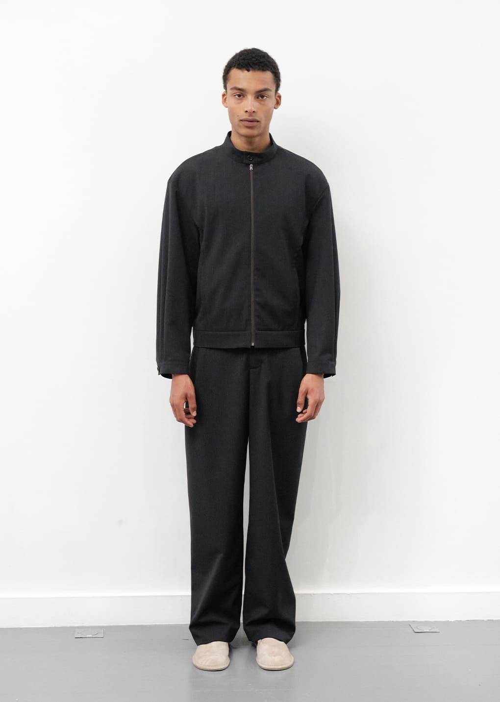 AMOMENTO Wool Stripe Zip-Up Jumper - Black | Garmentory
