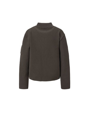 AMOMENTO Mock Neck Zip-Up Cardigan - Dark Brown | Garmentory