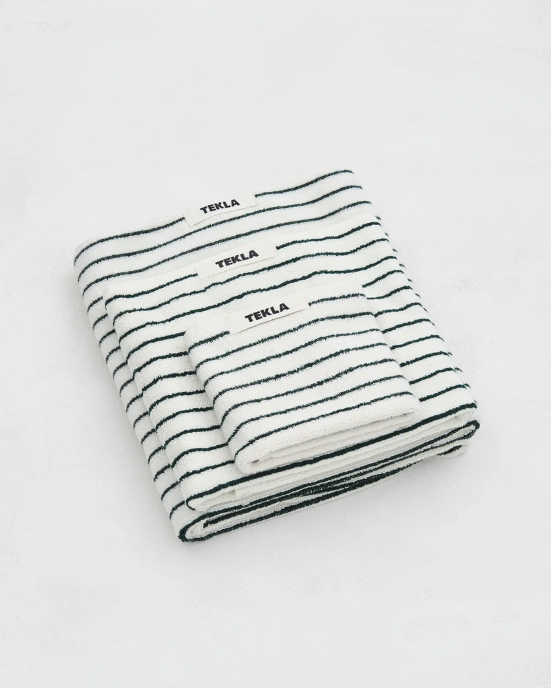 TEKLA Terry Towel - Racing Green Stripes TEKLA Terry Towel - Racing Green Stripes