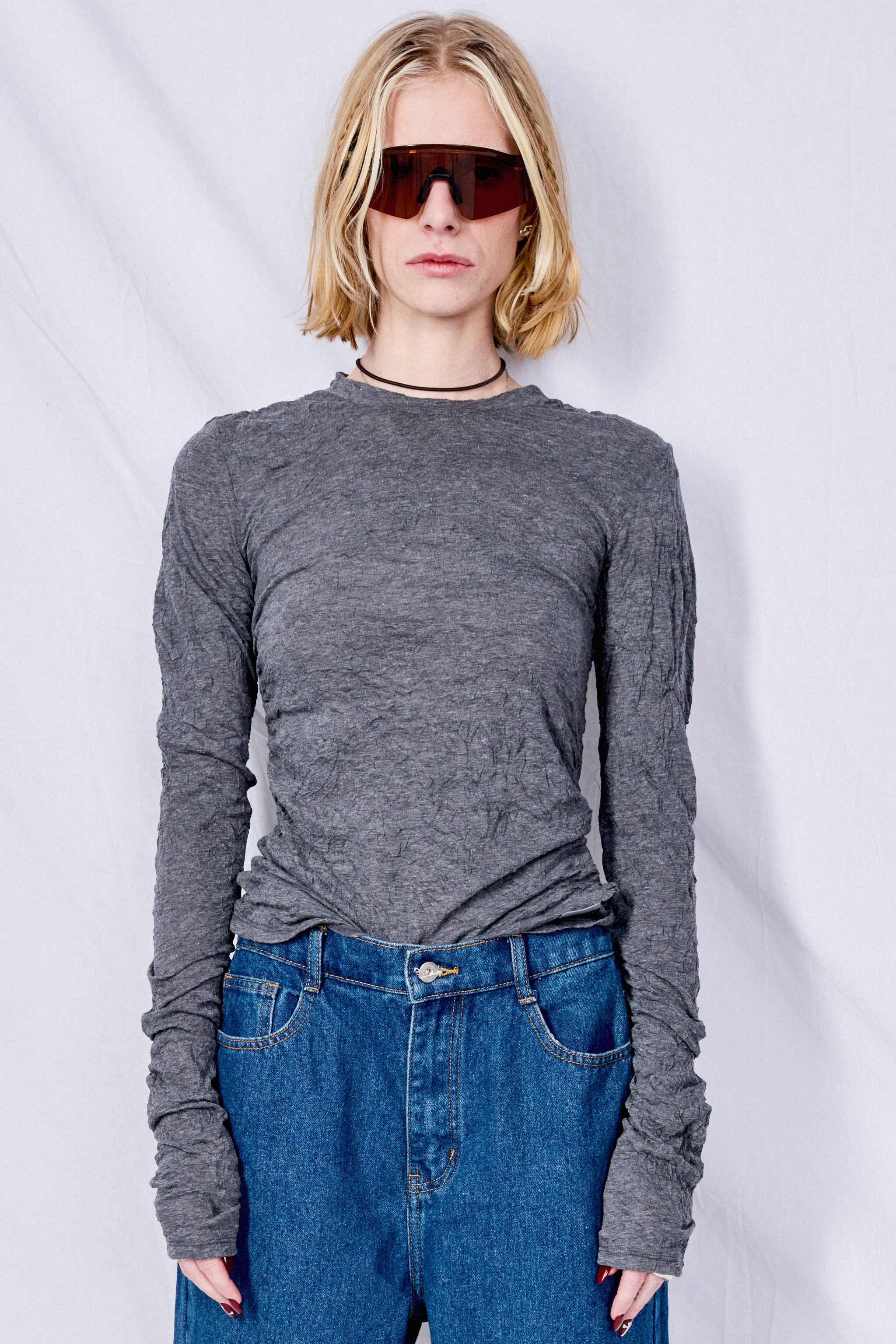 Our Legacy Anthracite Crinkle Gauze Strain Slim Longsleeve