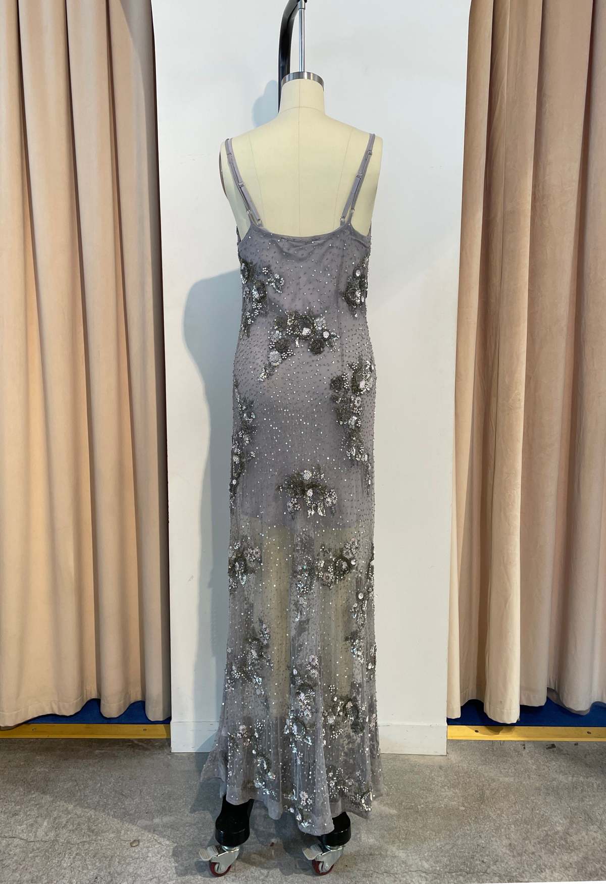 slim fit dress slacks Dark Grey Embellished Modest Maxi Dress main image 0