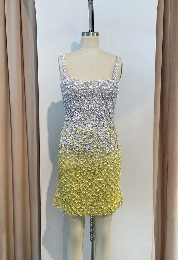 LA FUORI Yellow Gradient Sequin Dress | Garmentory