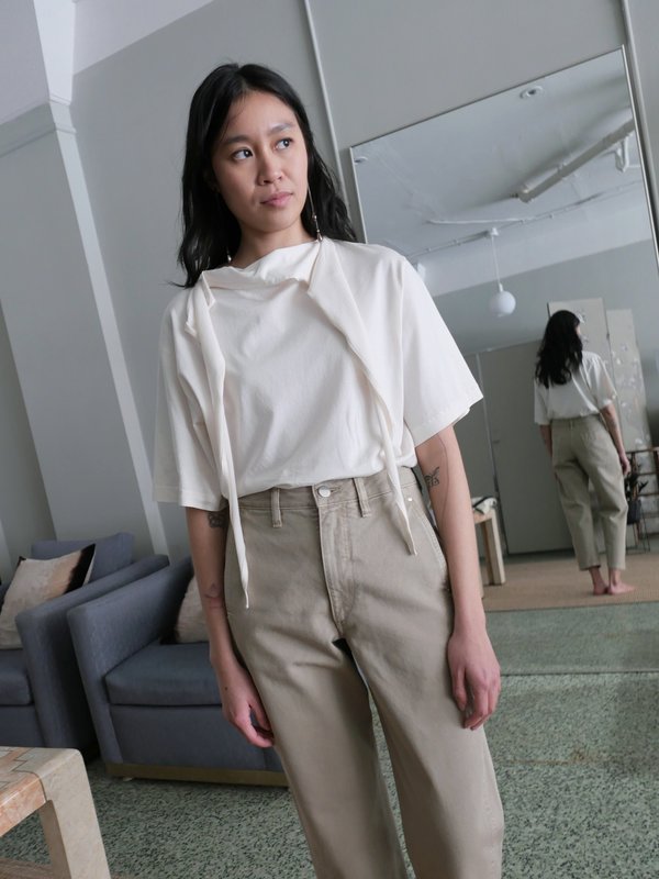 【送料&関税込】Lemaire T-shirt In Beige Silk Lemaire-Ribbed-T-Shirt---Beige