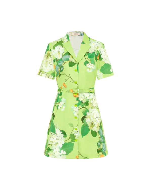 Leo Lin Brigitte Mini Dress - Lime Hydrangea | Garmentory Leo Lin Brigitte Mini Dress - Lime Hydrangea | Garmentory