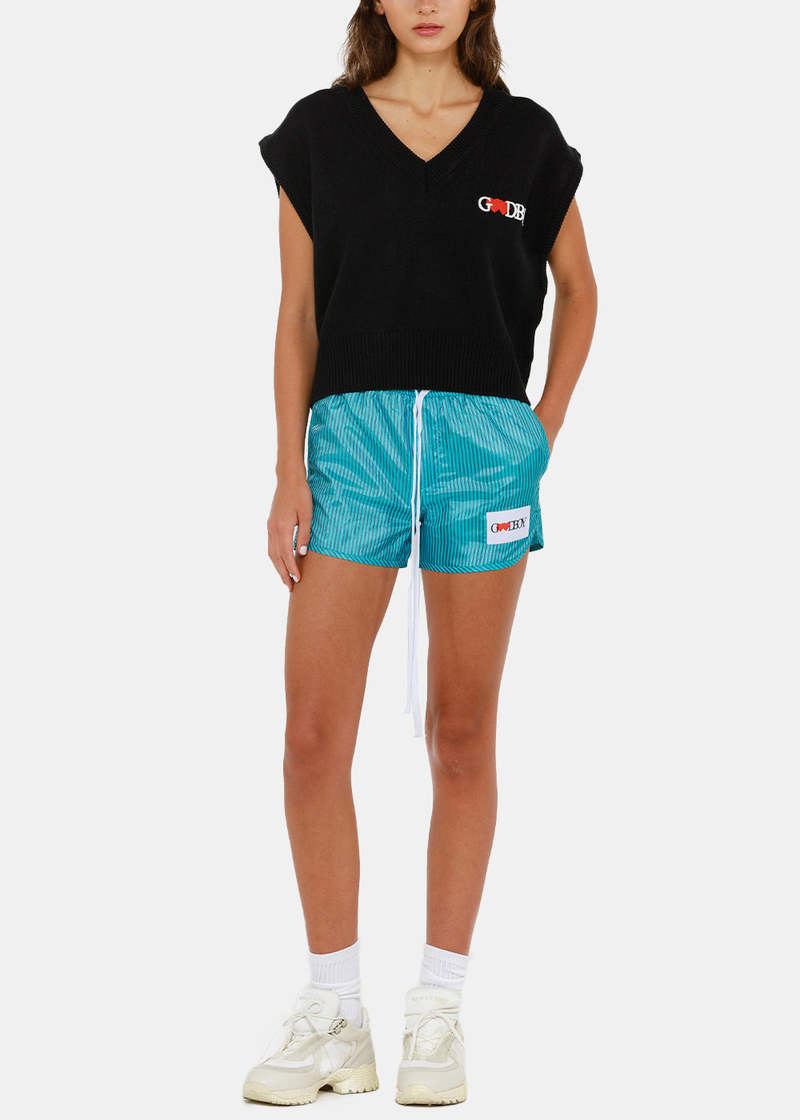 XOXOGOODBOY Heart Logo Patch Striped Shorts - Blue XOXOGOODBOY Heart Logo Patch Striped Shorts - Blue