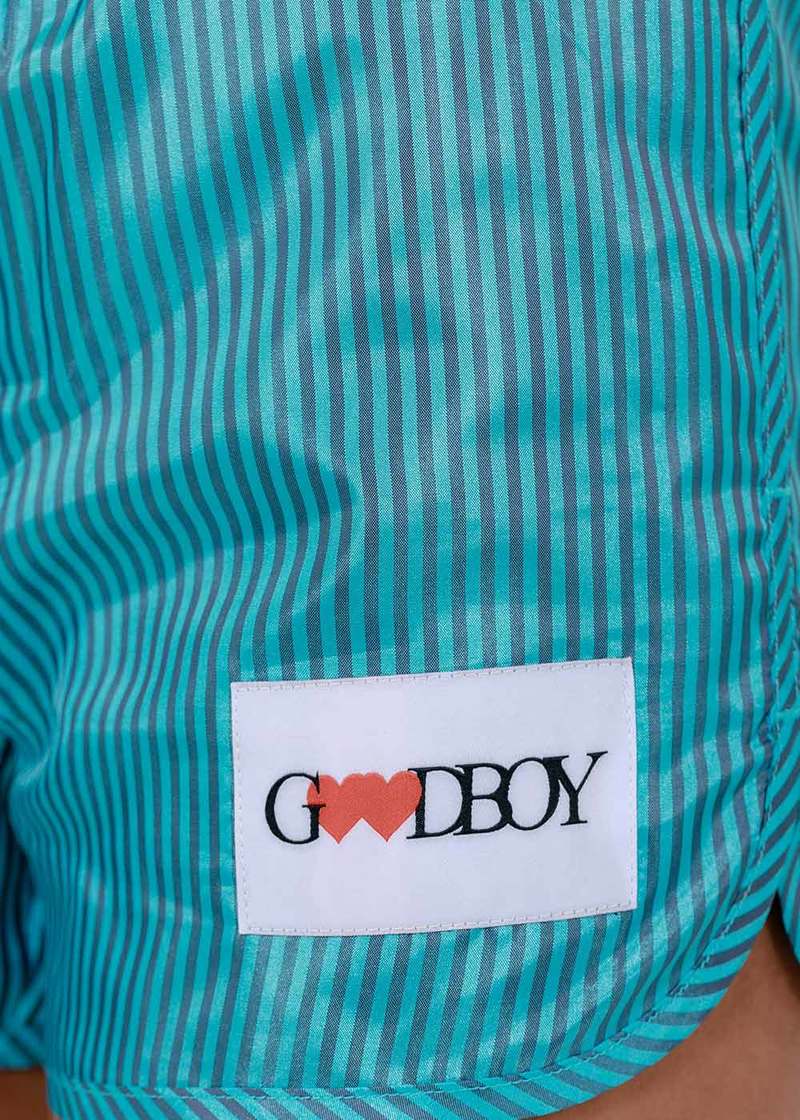 XOXOGOODBOY Heart Logo Patch Striped Shorts - Blue XOXOGOODBOY Heart Logo Patch Striped Shorts - Blue