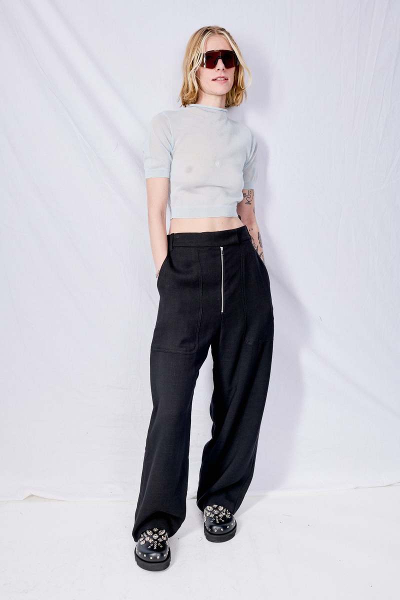 AMOMENTO Blue Sheer Cropped Knit | Garmentory