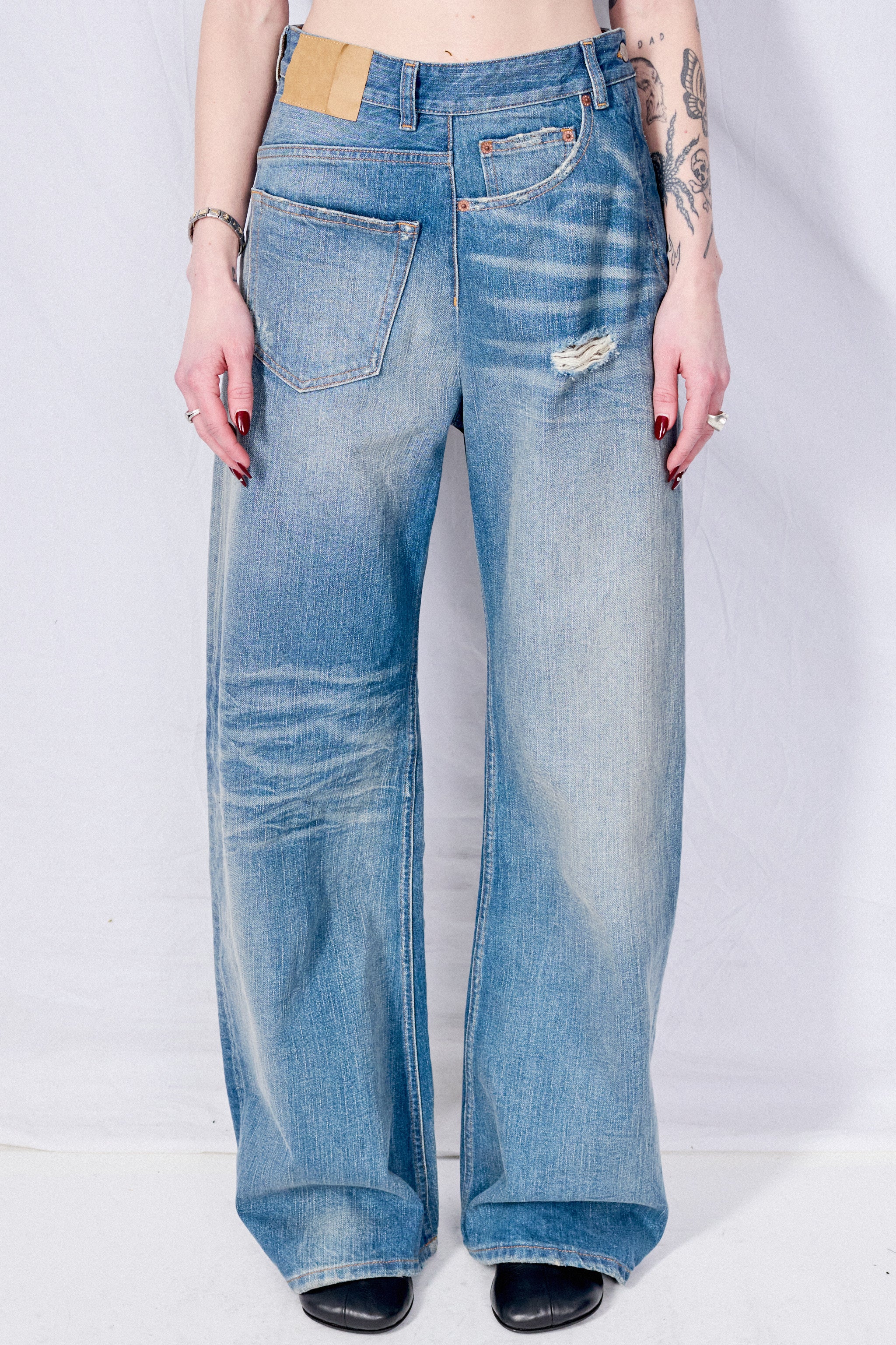 MM6 Maison Margiela Blue Twist Wide Leg Jean - Blue | Garmentory