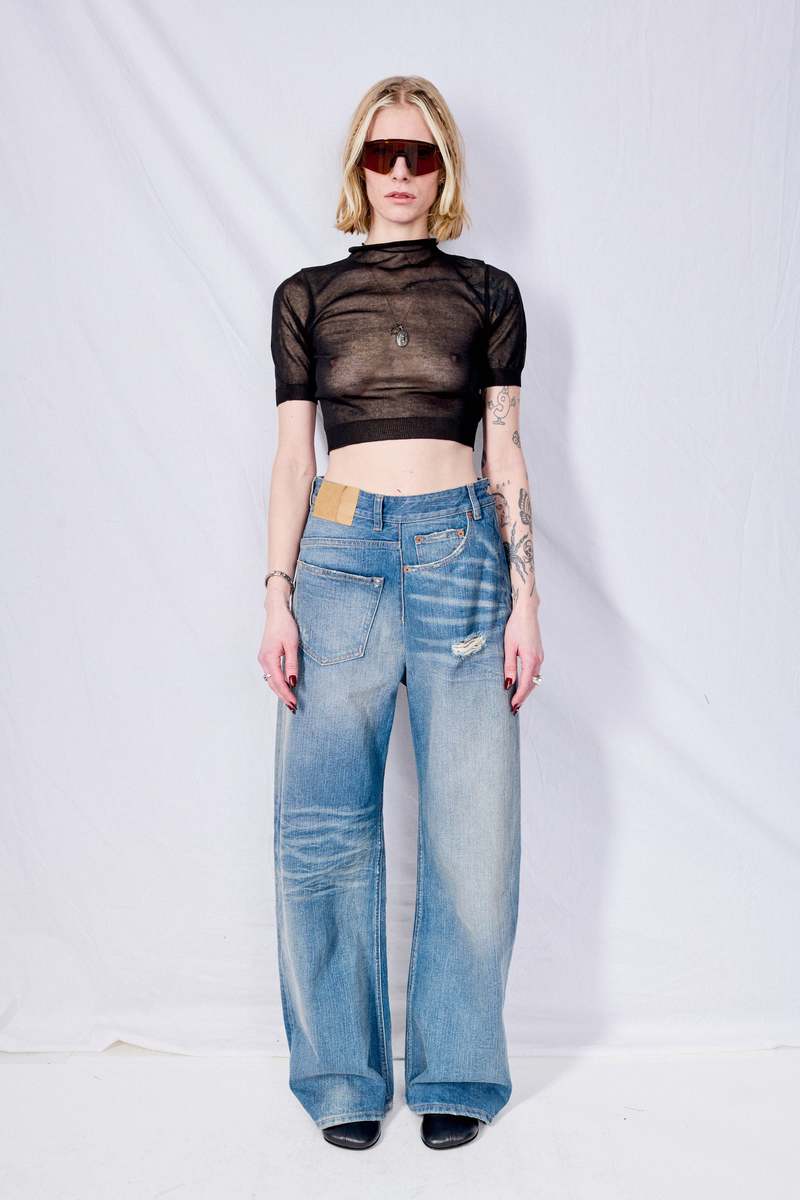 MM6 Maison Margiela Blue Twist Wide Leg Jean - Blue | Garmentory