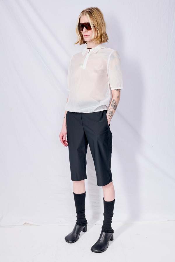 AMOMENTO Sheer Half Zip Up Top - White | Garmentory