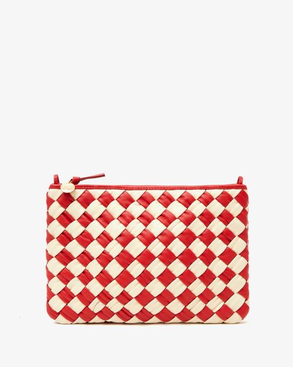 Clare V. Flat Clutch with Tabs - Rosa + Cream Puffy Woven Checker Clare V. Flat Clutch with Tabs - Rosa + Cream Puffy Woven Checker