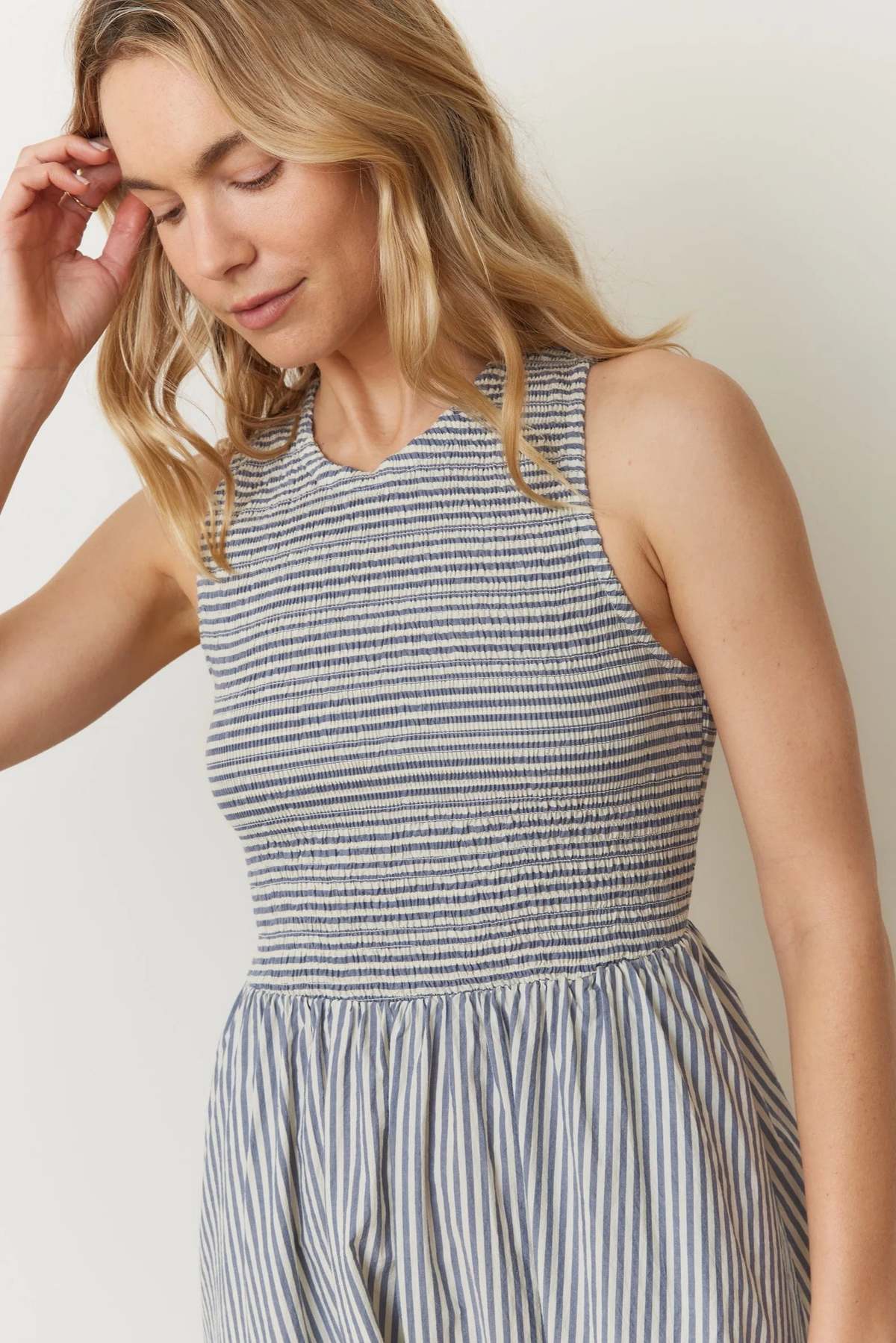 Marine Layer Darcy Poplin Smocked Dress - Navy Stripe - Image 2 of 4