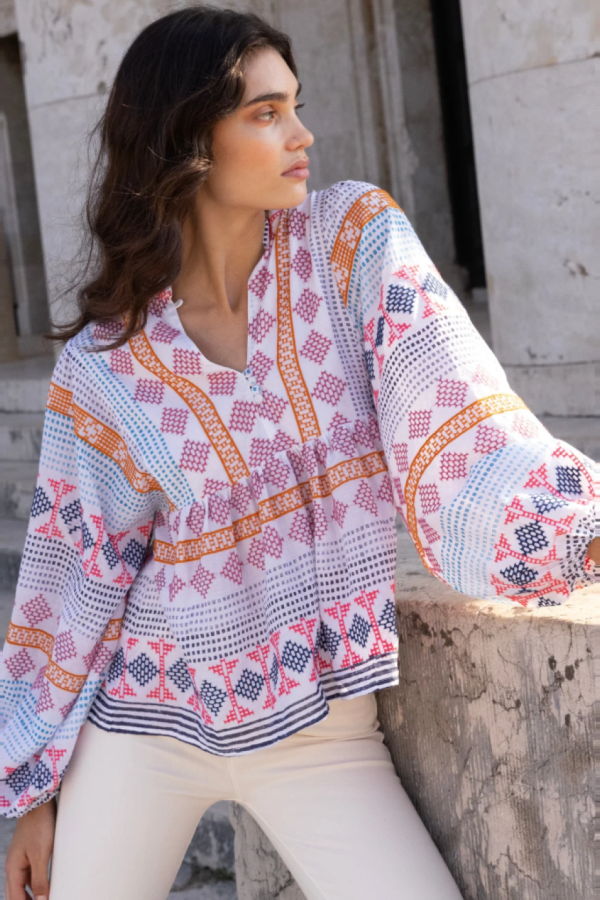 Oliphant Mandarin Balloon Top - Casablanca