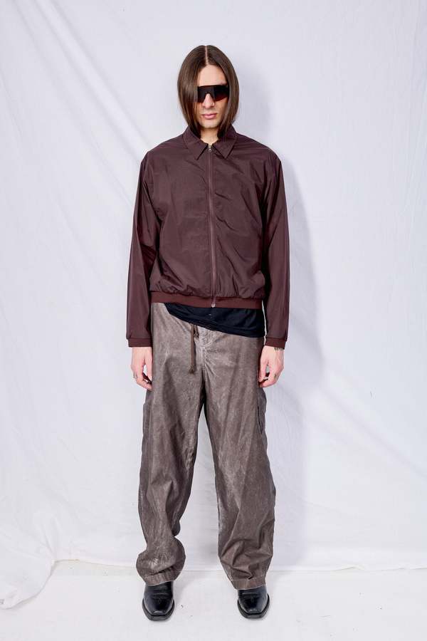 AMOMENTO Sheer Zip Up Shirt - Burgundy | Garmentory