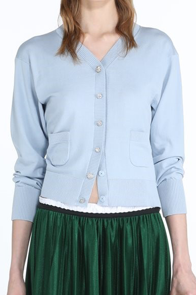 No. 21 Cardi W/ Jewel Buttons - Celeste