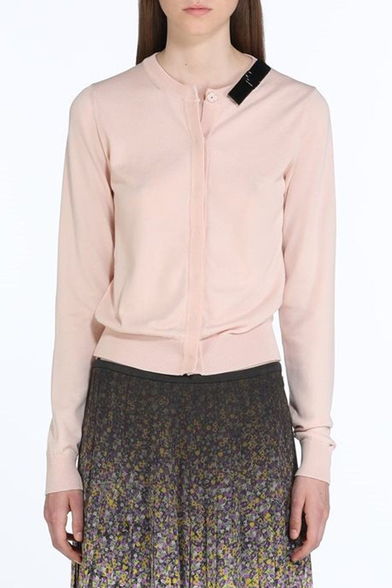 No. 21 Cardi with Beaded Bow at Neck - Rosy