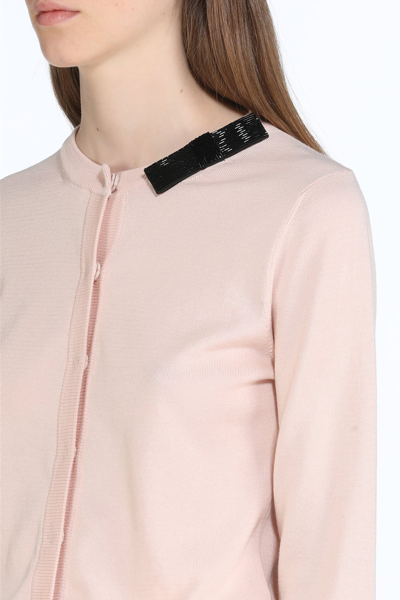 No. 21 Cardi with Beaded Bow at Neck - Rosy