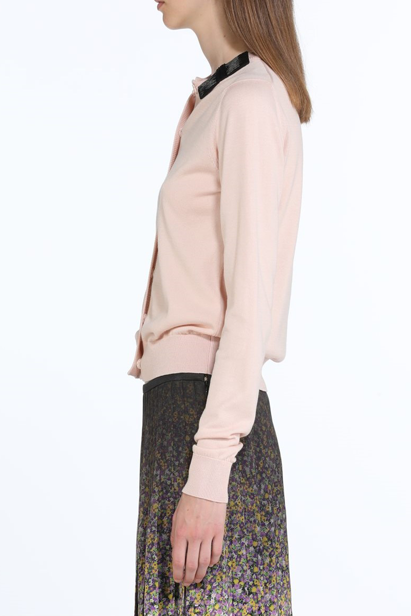 No. 21 Cardi with Beaded Bow at Neck - Rosy