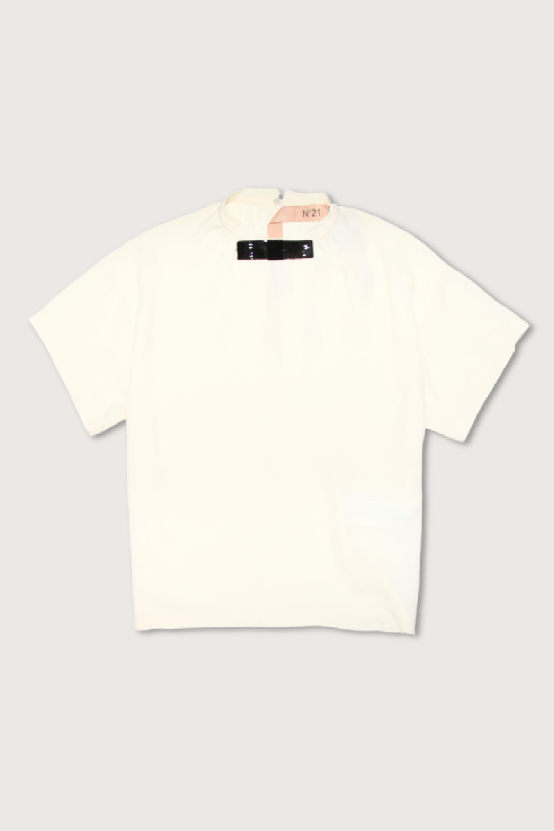 No. 21 Silk S/S Top with Bow - Ecru No. 21 Silk S/S Top with Bow - Ecru