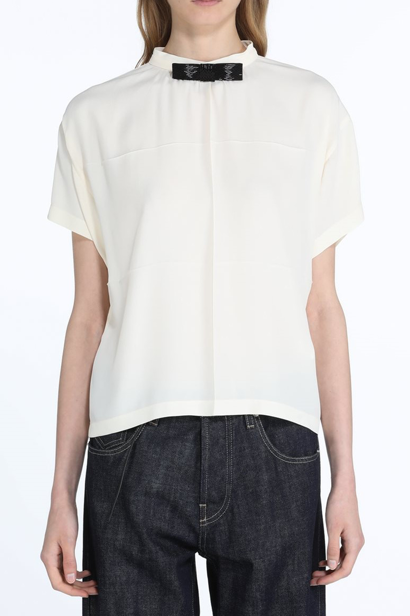 No. 21 Silk S/S Top with Bow - Ecru No. 21 Silk S/S Top with Bow - Ecru