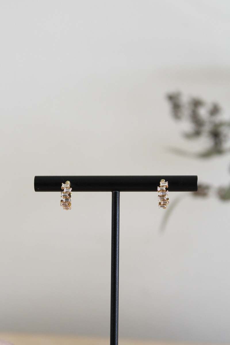 XIV Karats 11mm Hoop Earrings with 12 Baguette Diamonds - 14k Yellow Gold XIV Karats 11mm Hoop Earrings with 12 Baguette Diamonds - 14k Yellow Gold