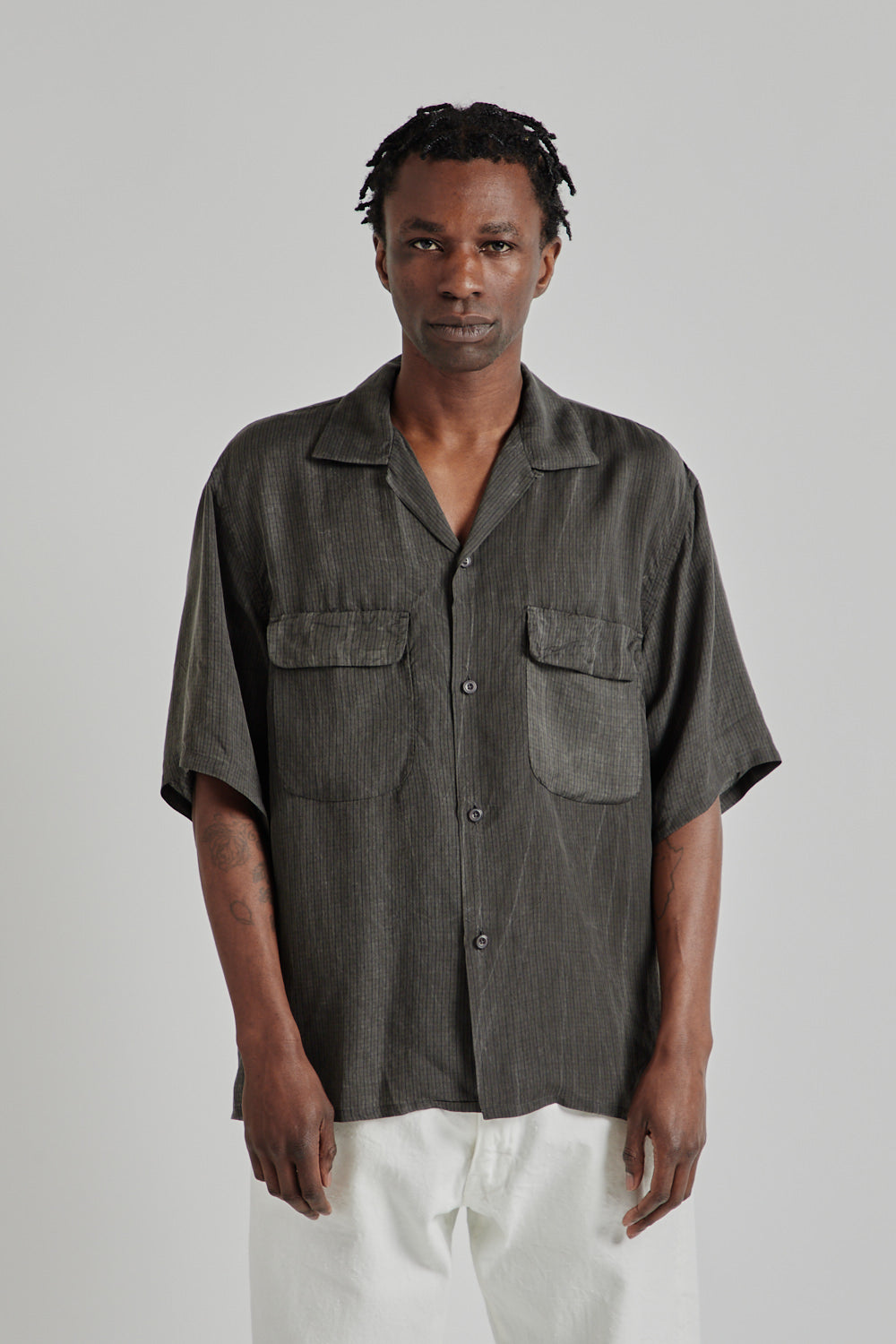 KAPTAIN SUNSHINE Open Collared SS Shirt - Ink Black Plaid